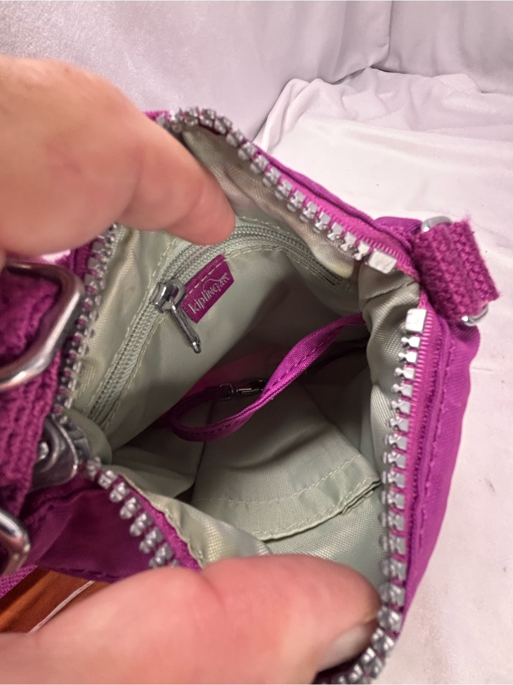 Kipling Purple Crossbody Bag | Nylon Multi-Zip Travel Purse - Picture 3 of 10